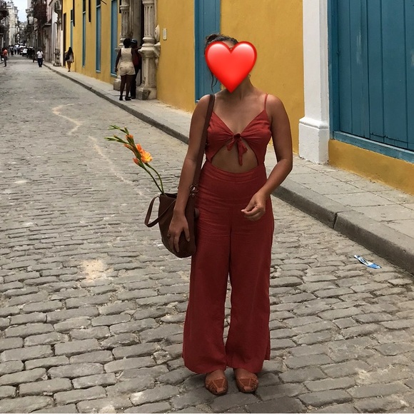 Lulus Pants - LINEN BOW TIE JUMPSUIT